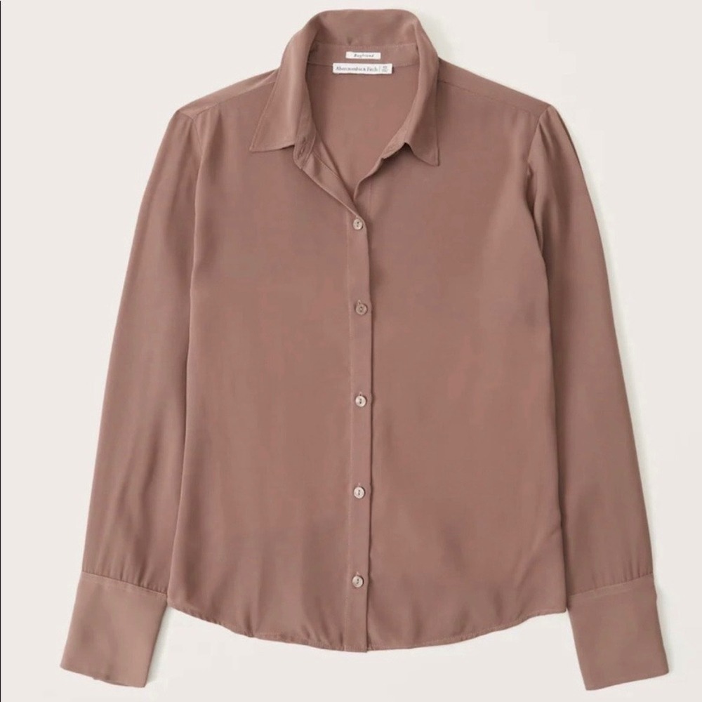 Abercrombie & Fitch‎ Boyfriend Faux Silk Shirt Brown Button Up Long Sleeve Med